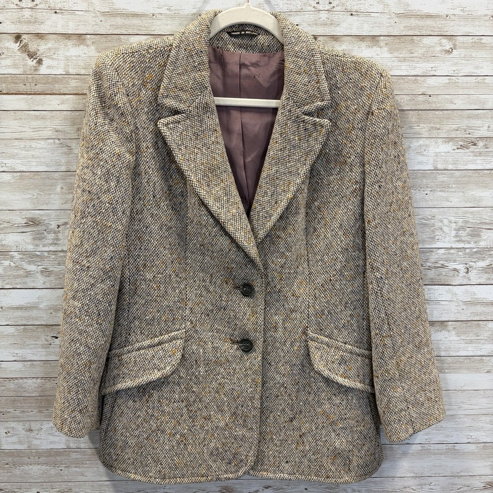 Vtg Hourihan by Jimmy Hourihan Womens 12 Blazer Beige Donegal Tweed Pure Wool - Picture 2 of 14